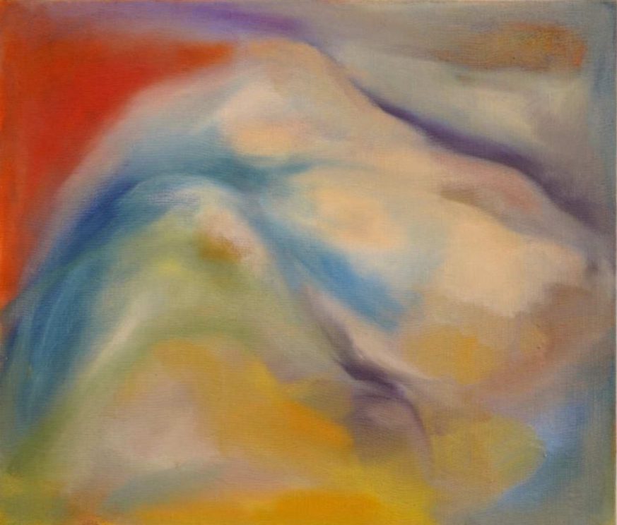 Kang EemYun, The Waiting Mountain, 2025, Oil, dry pigment and pastel on antique hemp, 61 x 71 cmm
