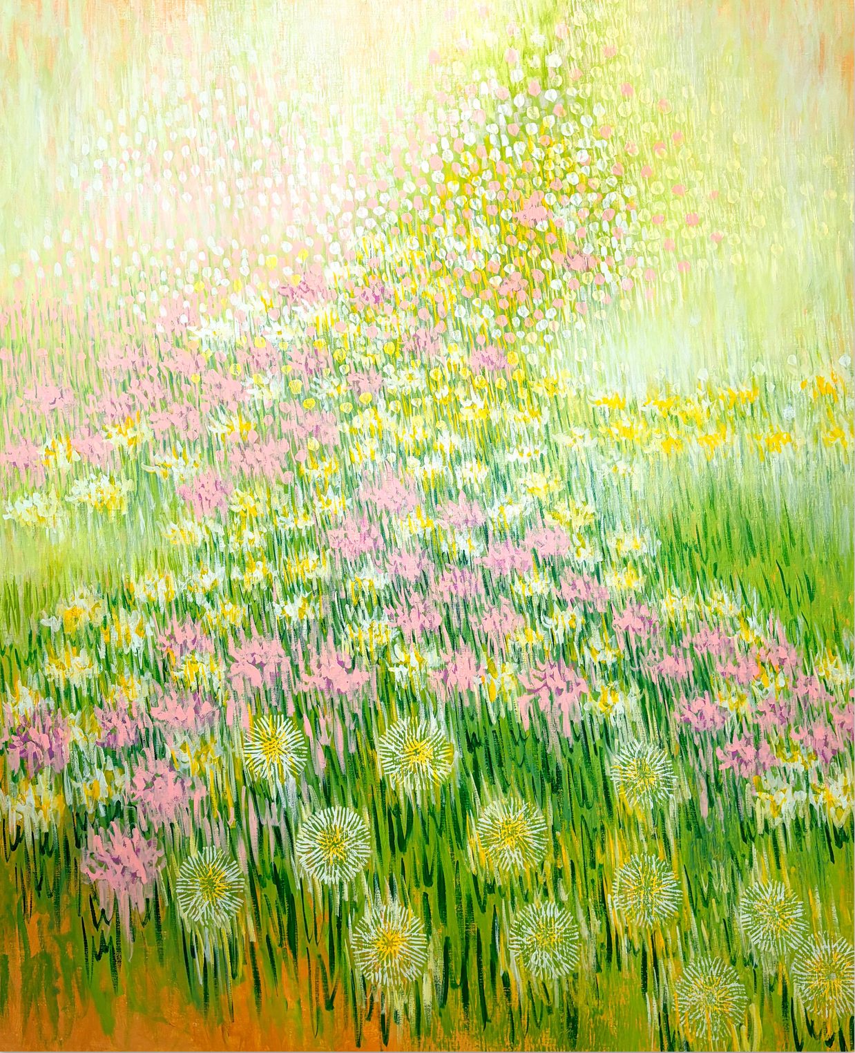 Maria Tan, Dandelions - Pink Meadow, 2026, Acrylic paint on Canvas, 160 x 130 cm